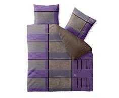 CelinaTex Fashion Bettwäsche 200 x 220 cm 3teilig Baumwolle Aleksi Kariert Streifen Blumen Grau Braun Violett