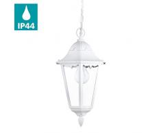 EGLO Außen-Hängelampe Navedo, 1 flammige Außenleuchte, Hängeleuchte aus Aluguss und Glas, Farbe: Weiß, Fassung: E27, IP44
