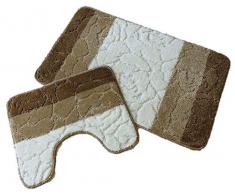 oKu-Tex Badematte, Badteppich, Badvorleger, WC-Vorleger, Set 2 teilig, rutschfest & waschbar, langflor, antirutsch, braun, creme, 50 x 80 cm 40 x 50 cm, 2