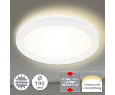 Briloner Leuchten LED Panel, Deckenleuchte, Deckenlampe mit Hintergrundbeleuchtungseffekt, 12 Watt, 1.400 Lumen, 4.000 Kelvin, Weiß, Rund, Ø 19cm