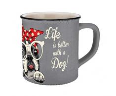 infinite by GEDA LABELS (INFKH) 13700 Vintage Tiere Bulldogge Emaille-Optik Tasse, Porzellantasse, Kaffeetasse, Grau
