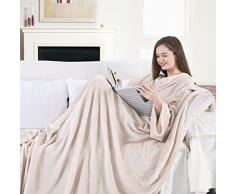 DecoKing Kuscheldecke mit Ärmeln 150x180 cm Creme Microfaser TV Decke weich Tagesdecke Lazy