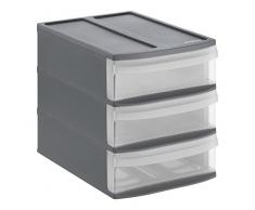Rotho Systemix Tower aus Kunststoff, Ablagebox Grösse S, 26.5x19.2x23.3 cm, transparent/graues Ablagesystem, DIN A5 Bürobox für Schreibtisch, Büro, UVM, Hergestellt in der Schweiz Schubladenbox, Plastik, anthrazit, Small (3 Schübe)
