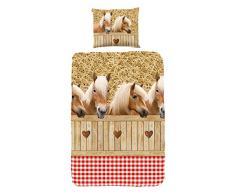 Good Morning! Kinder Bettbezug mit Pferde-Motiv, Einzelbett-GröÃe, 100% Baumwolle, Sand