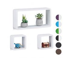 Relaxdays Cube Regal, 3er Set, Schwebend, Quadratisch, Modernes Design, Hoch- & Querformat, Kinderzimmer, MDF, Weiß