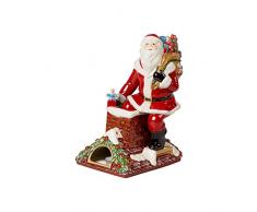 Villeroy & Boch Christmas Toys Memory Santa auf Dach, dekorative Weihnachtsmann-Figur aus Hartporzellan, bunt