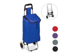 Relaxdays Einkaufstrolley, klappbar, 25 L Einkaufstasche mit Rollen, bis 10kg belastbar, HBT 91 x 40 x 30 cm, dunkelblau