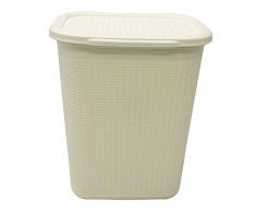 JVL Knit Design Loop, Kunststoff, rechteckig, Wäschekorb mit Deckel – 50 Liter, weiß
