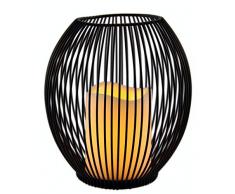 Flair Flower 705620BR Metall-Windlicht mit LED Kerze, batteriebetrieben, Kerzenleuchter Kerzenhalter Oval Korb Halter Laterne Windlicht Gartenwindlicht Metalllaterne, braun, 18x16x16 cm
