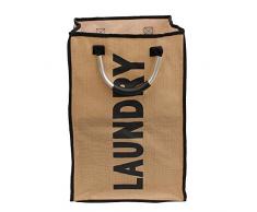 JVL Modern Single Stoff Wäschebeutel mit Metall Griffe, Braun, Multi/Farbe