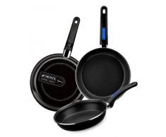 Monix Duna Pfannen-Set, 3 Stück, 22/24/26 cm, aus emailliertem Stahl, mit Teflon-Antihaftbeschichtung, Schwarz