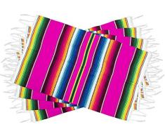 Threads West mexikanische Tischsets mit Fransen, in traditioneller mexikanischer Serape-Decke Platzsets, 48,3 x 30,5 cm, 4 Stück Rose