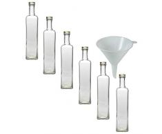 Viva Haushaltswaren - 6 x Glasflasche 500 ml mit Schraubverschluss, leere Flaschen zum Befüllen als Ölflasche, Schnapsflasche, Einmachflasche etc. verwendbar (inkl. Trichter Ø 9,5 cm)
