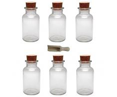 Viva Haushaltswaren - 6 x Gewürzglas 300 ml, Glasdose mit Korkverschluss als Gewürzdose & Vorratsdose für Gewürze, Salz etc. verwendbar (inkl. kleiner Holzschaufel 7,5 cm)