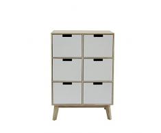 Rebecca Mobili Schubladenkommode 6 Schubladen, moderner Schrank, helles Holz Weiß, für Wohnzimmer Kinderzimmer – Maße: 82 x 57 x 30 cm (HxLxB) - Art. RE6191