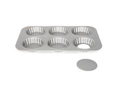 Patisse 6 Mini Quicheformen / 6 Mini Torteletts als Backblech mit losem Boden für leckere Mini Quiches & Tartes, Silver-Top