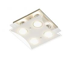 Briloner Leuchten Deckenleuchte, Deckenlampe, Deckenstrahler, 4 x LED GU10, 3 Watt, 250 Lumen, Glas teilmattiert, eckig, chrom, Metall, 3 W, 25 x 25 x 8.1 cm