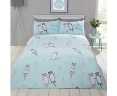 Rapport Bettwäsche-Set mit Kissenbezügen, Motiv süße Otter, für Einzelbett, zartes Blau, Hellblau