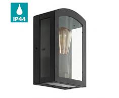 EGLO Außen-Wandlampe Paretta, 1 flammige Außenleuchte, Wandleuchte aus Stahl, Farbe: Schwarz, Glas: klar, Fassung: E27, IP44