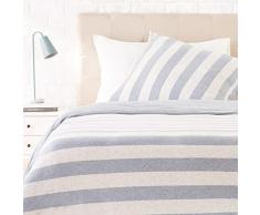 AmazonBasics - Bettwäsche-Set, Jersey, breite Streifen, 155 x 220 cm / 80 x 80 cm, Hellblau