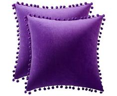 Dezene Kissenbezüge aus Samt mit Pompons, 2 Stück 20x20, 2 PCS violett