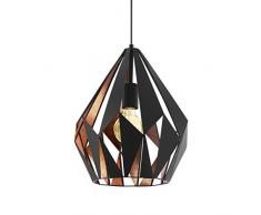 EGLO Pendellampe Carlton 1, 1 flammige Vintage Pendelleuchte, Retro Hängelampe aus Stahl, Farbe: schwarz, kupfer, Fassung: E27, Ø 31 cm