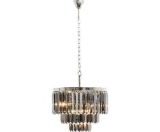 Kare Pendelleuchte Smoky Lounge Round, 38273, grosse, edle Hängeleuchte mit Zierkristallsteinen, Glas, silber (H/B/T) 42x54x54cm