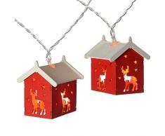WeRChristmas Rentier Holz Haus Lichterkette mit 10 LED – Warm Weiß