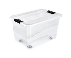 keeeper Aufbewahrungsbox mit Rollen, Deckel und Schiebeverschluss, 59,5 x 39,5 x 35 cm, 52 l, Konrad, Transparent