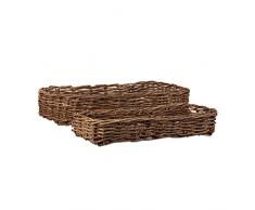 Relaxdays Flechtkorb 2-teilig, Dekokorb aus Rebenholz, handgemachte Aufbewahrungskörbe ohne Griff, Natur Korb 2er-Set flach, Holz, 41 x 78 x 15 cm