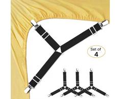 Bettlaken-Befestigungen, verstellbare Dreiecks-Elastik-Strapshalter Haltebänder Clip für Bettlaken, Matratzen, Sofakissen 4 Pack-Short schwarz