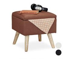 Relaxdays Hocker mit Stauraum, Kunstleinen-Bezug, gepolstert, Holzbeine, Fußhocker mit Deckel, HBT: 40x40x40 cm, braun, 1 Stück