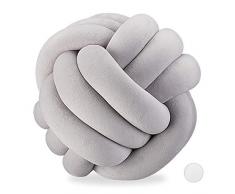 Relaxdays Knotenkissen, geknotetes Kissen für Sofa, Bett, dekorativ, skandinavisch, Zierkissen Knoten, Ø 25 cm, grau