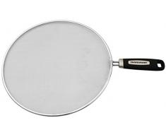 Fackelmann Spritzschutz FEEL, engmaschiger Aufsatz für Pfannen und Töpfe, mit feinmaschigem Gitter aus rostfreiem Edelstahl, Küchenhelfer mit rutschfestem und ergonomischem Griff aus Kunststoff (Farbe: Silber/Schwarz), Menge: 1 Stück