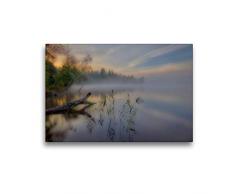 Calvendo Premium Textil-Leinwand 45 cm x 30 cm quer, Nebliger Morgen am Kirchsee | Wandbild, Bild auf Keilrahmen, Fertigbild auf echter Leinwand, Leinwanddruck Natur Natur