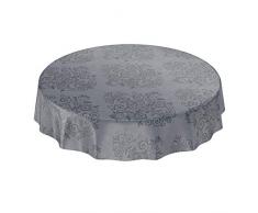ANRO Wachstuchtischdecke Wachstuch Wachstischdecke Tischdecke abwaschbar Grau Anthrazit Rankenmuster Barock Arabeske Rund 140cm