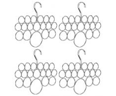 InterDesign Axis Schalhalter mit 18 Ringen, Hängeorganizer für Schals, Tücher, Krawatten, Gürtel etc. aus Metall, 4er-Set Tuchhalter, silberfarben