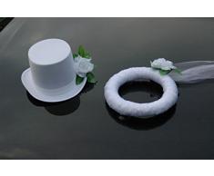 Autoschmuck Schleier UND Hut Auto Schmuck Braut Paar Rose Deko Dekoration Hochzeit Car Auto Wedding Deko PKW (ReinweiÃ/WeiÃ)