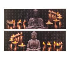 Out of the blue Bild mit 8 LED, Buddha und Teelichte, Leinen auf Holzrahmen, Mehrfarbig, 30 x 90 cm