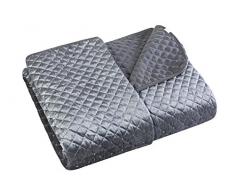 Eurofirany Gesteppte Decke Pailletten Stahlgrau Steppdecke Velvet Samt Tagesdecke Überwurf Glänzend Gemütlich Weich Bettdecke Bettüberwurf Schlafzimmer Wohnzimmer, Polyester, 170x210 cm