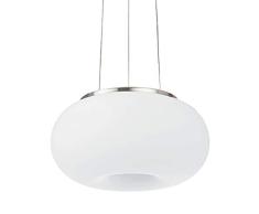 EGLO Pendellampe Optica, 2 flammige Pendelleuchte, Hängeleuchte aus Stahl, Farbe: Nickel matt, Glas: Opal matt weiß, Fassung: E27, Ø: 28 cm