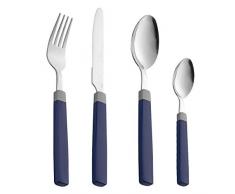 24-tlg. Besteck MIRA, Farbe: blau aus Edelstahl 18/0, trowalisiert. Im runden Besteckkorb, in transparenter Runddose