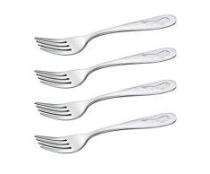 Viva Haushaltswaren - 4 x Kindergabel mit geprägtem Motiv (Pinguin) Gabel für Kinder im Set aus Chromstahl / Essbesteck / Kindergeschirr einzeln als Kinderbesteck-Set