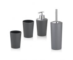 Kela Badset Marta, 4-tlg., 1 Seifenspender/ 2 Becher/ 1 WC-Garnitur, Kunststoff, 390211, Grau