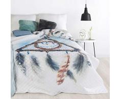 Design91 Tagesdecke Traumfänger mit Federn Muster Steppdecke Bettüberwurf Angle GröÃe: 200 cm x 220 cm und 170 x 210 cm Modernes Schlafzimmer Design weià blau braun, Polyester