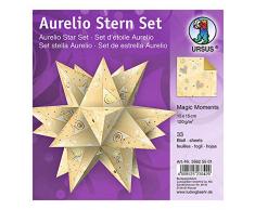 URSUS 35625501 - Faltblätter Aurelio Stern Magic Moments Star Night, 33 Blatt Kreativpapier je 15 x 15 cm, 120 g/qm, beidseitig bedruckt, einseitig folienveredelt, Weihnachtsstern, chamois / gold