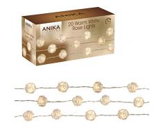 20 Acryl Rose Lichterkette warm weiß LED Innen Flower Fairy Beleuchtung Timer