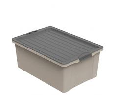 Rotho Eco Compact Aufbewahrungsbox 38l, Kunststoff (recycelt), Cappuccino/Anthrazit, 38 Liter (57 x 40 x 25)