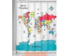 iDesign Novelty Poly moderner Duschvorhang mit Welkarten-Motiv fürs Badezimmer, 183 cm x 183 cm Badewannenvorhang aus Polyester, bunt