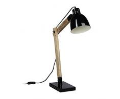 Relaxdays Schreibtischlampe Holz Skandinavisch, Vintage Holz-Design, HBT: 65 x 40 x 15 cm, Metallschirm, Leselampe, schwarz